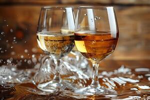 Elegant Wine Glasses with Splashing Liquid - Perfect for Culinary and Beverage Designs photo