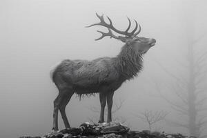 Majestic Stag in Foggy Wilderness Nature's Solitude and Serenity photo
