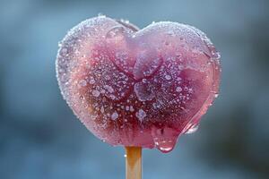Heart-Shaped Frosted Lollipop with Dew Drops Perfect for Valentine's Day and Sweet Treat Designs photo