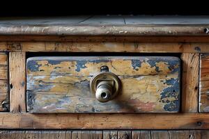 Rustic Wooden Door with Weathered Paint and Vintage Lock for Historical Architecture Designs photo