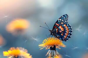 Vibrant Butterfly Resting on Dandelion Flower in Dreamy Meadow photo