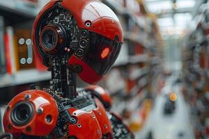 Futuristic Robot in Library Setting AI Technology and Innovation Concept photo