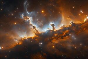 Celestial Nebula Landscape in Outer Space with Glowing Stars and Cosmic Clouds photo