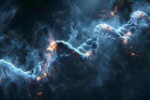 Mystical DNA Strand with Ethereal Energy and Fiery Highlights for Science and Technology Design photo