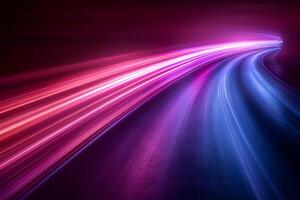 Futuristic Neon Light Trails on a Curved Road - A Dynamic Abstract Background for Visual Design photo