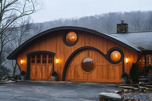 Enchanting Hobbit-Inspired House in Misty Forest Setting for Architectural Design photo