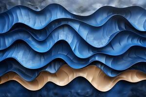 Abstract Ocean Waves in Blue and Gold for Modern Design and Decor photo