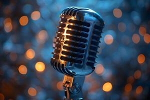 Vintage Microphone with Bokeh Lights - Perfect for Music and Entertainment Design photo