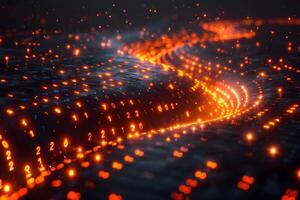 Futuristic Digital Landscape with Glowing Binary Code for Tech Design photo