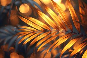 Golden Palm Leaves with Bokeh for Tropical Design and Nature Inspiration photo