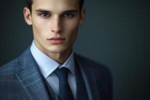A man in a suit and tie looking at the camera photo