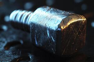 A screw sitting on top of a metal surface photo