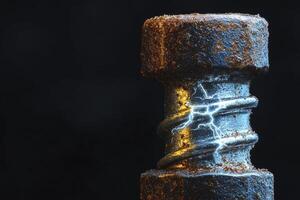 A bolt of lightning is shown on a metal nut photo