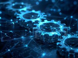 3d rendering of gears on a network background photo