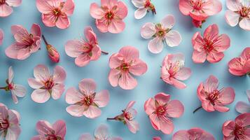 A group of pink flowers on a blue background photo