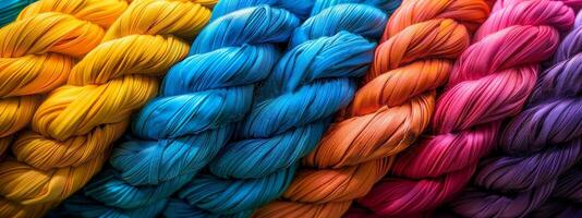 Colorful yarns in a pile photo