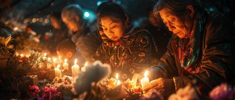 People light candles at a memorial service for the victims of the sarin gas attack in the northern photo