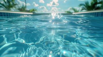 A pool with water and sun shining on it photo
