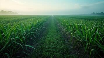 A field of sugar cane with a path leading to it photo