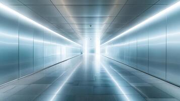 A long hallway with a bright light shining down on it photo