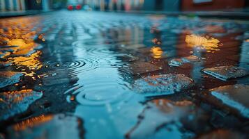 Raindrops on the cobblestones of a city street photo