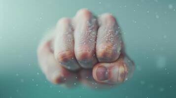 A close up of a person's hand with water droplets on it photo