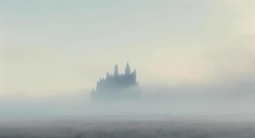 A castle in the fog with a foggy sky photo