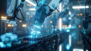 Robot arms working on a machine in a factory photo
