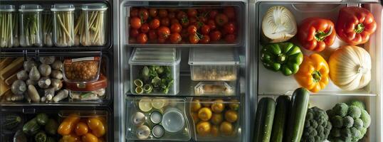 A refrigerator with many different types of vegetables photo