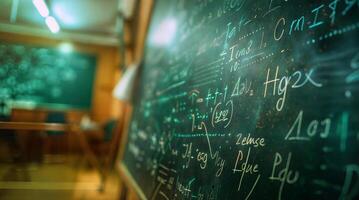 A blackboard with many formulas written on it photo