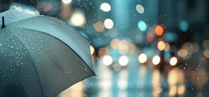 A wet umbrella in the rain photo