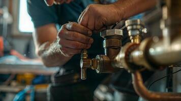 A man is fixing a water pipe photo