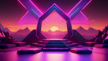 Discover a retro-futuristic world complete with spaceship thrones, glowing mountains, and clear skies. Blending 80s science fiction elements with a futuristic story. video