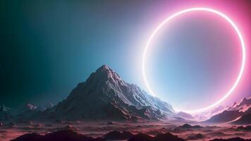 A suitable name for the image could be Sunrise Over Mountain Peaks with Moon and Clouds video