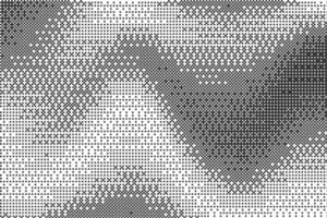 Wavy bitmap pattern background with pixel. Gradient dotted halftone dither effect. Grunge vintage wallpaper. Retro game glitch abstract noise. vector