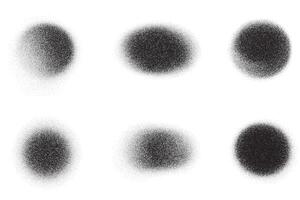 Noisy gradient shapes. Grainy dotted spray paint dust. Stipple abstract circle spots. Liquid black blobs with sand texture. Shadow gritty irregular forms set. vector