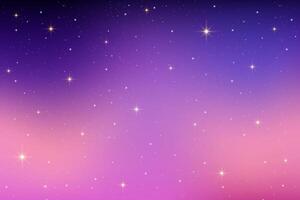 Purple night sky background with stars. Universe wavy gradient landscape with blue and pink light. Abstract sunset with sparkles and cosmic constellations. Realistic astrology backdrop vector