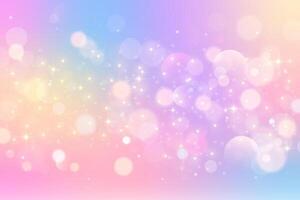 Rainbow unicorn background with stars pattern. Pink and purple cute sky with sparkles. Fantasy pastel magic textured wallpaper with bokeh and glitter. Abstract holographic fairy space. vector
