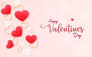Valentines Day background and banner design with 3d red and gold hearts vector