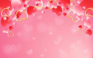 Valentine's Day background design with floating 3d red, pink, and golden heart shapes vector