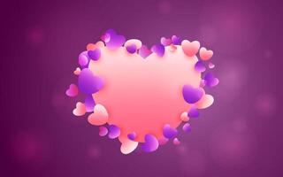 Valentine's Day heart shaped frame design with pink and purple floating hearts on purple background vector