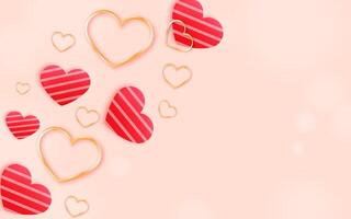 Valentines Day background and banner design with glossy 3d red and gold hearts vector