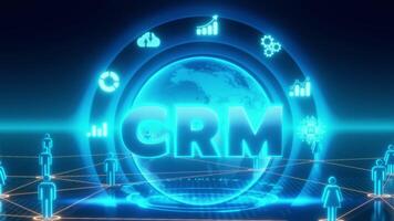Digital CRM network with global connections and customer relationship icons video