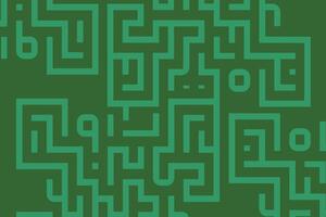 Intricate green maze pattern creating a complex visual design on textured background vector