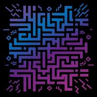 Colorful geometric maze design on a black background showcasing intricate patterns and lines vector