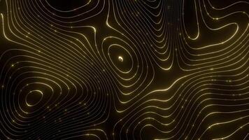 Abstract gold glowing lines on dark background with wavy pattern video