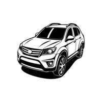A black and white drawing of a suv vector
