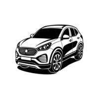 A black and white drawing of a suv vector