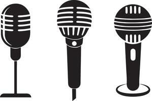 microphone silhouette art illustration, 3 microphone set vector
