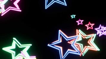 Blurred flying multicoloured stars on black in a seamless loop. video